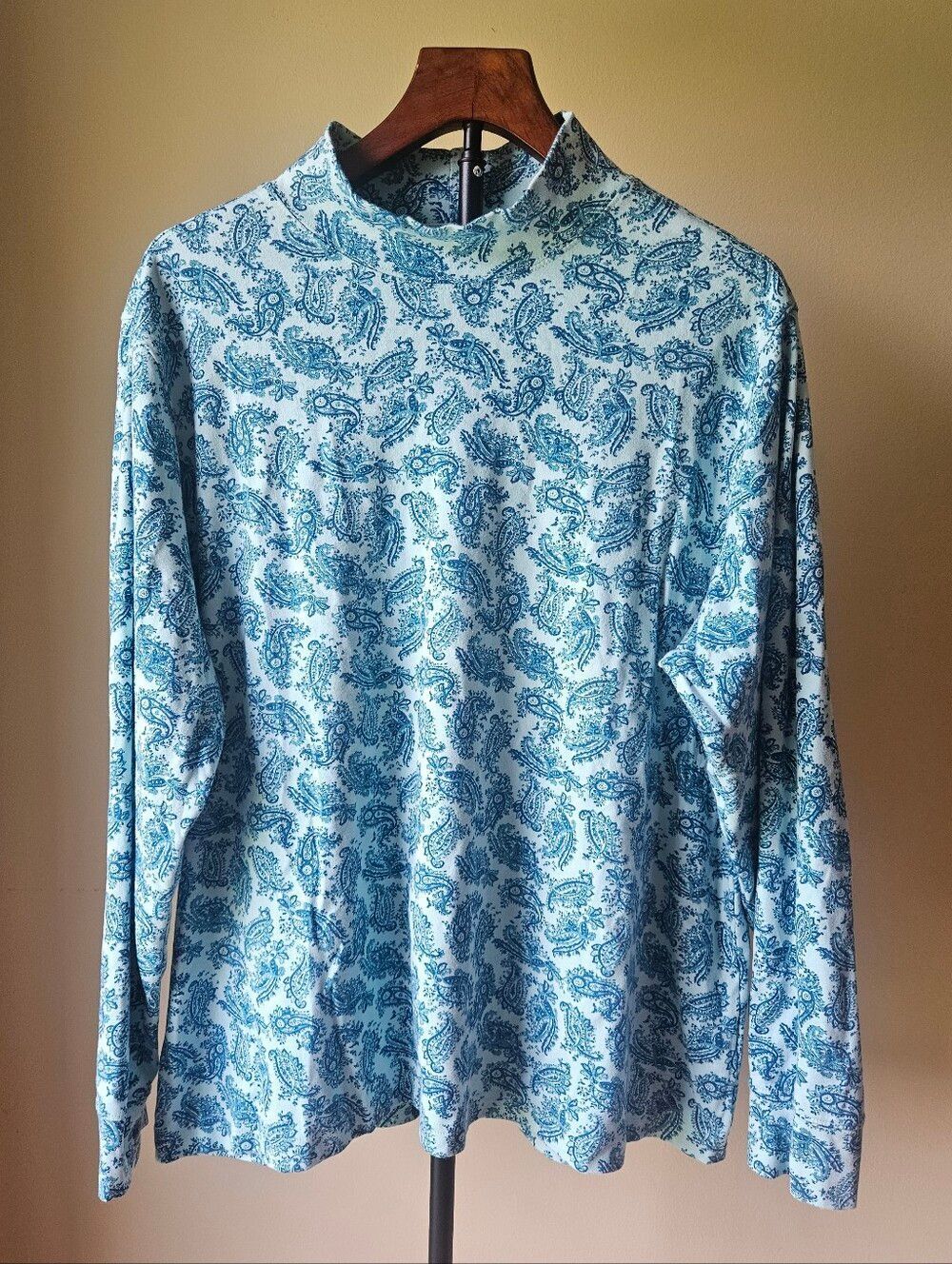 Land's End Blue Paisley Long Sleeve Top Size 1X 100% Cotton